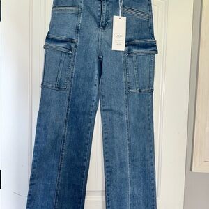 Risen NWT High Rise Blue Cargo Jeans